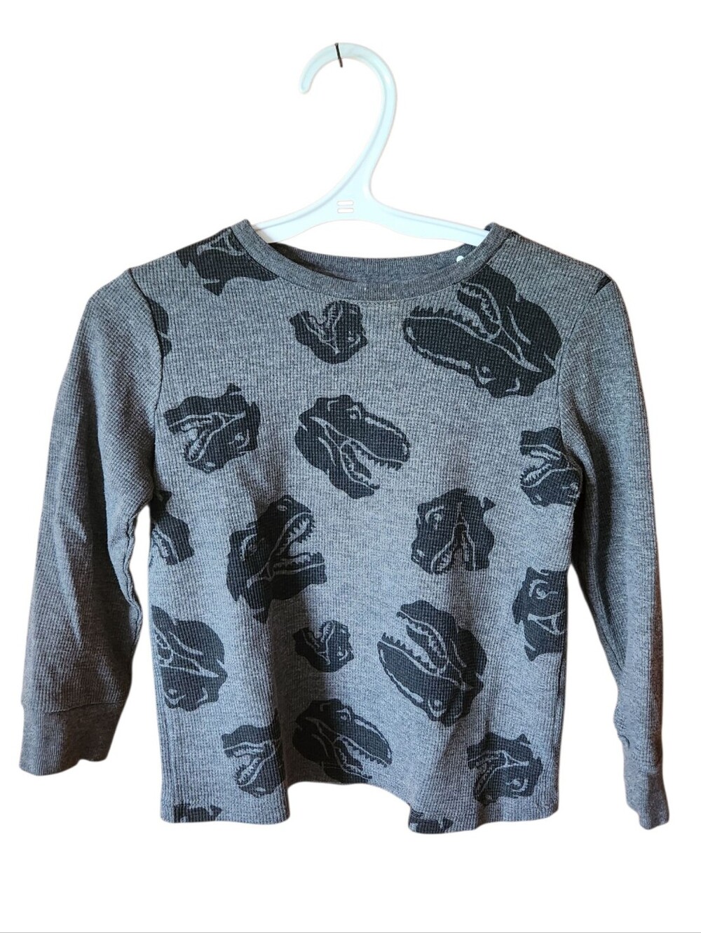 4T Toddler Waffle Knit Long-Sleeve Top with Black Dino Skulls